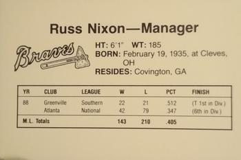 1989 Dubuque Atlanta Braves #NNO Russ Nixon Back