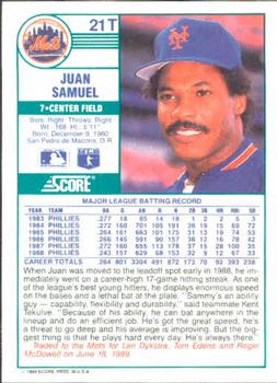 1989 Score Rookie & Traded #21T Juan Samuel Back