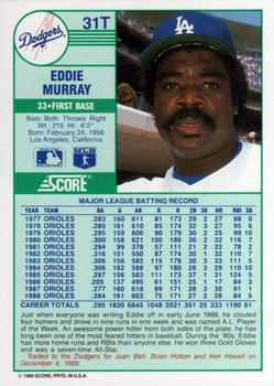 1989 Score Rookie & Traded #31T Eddie Murray Back