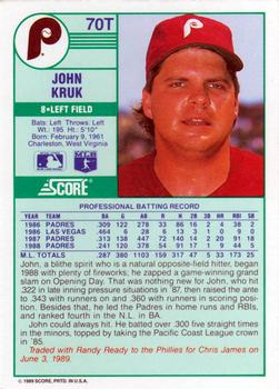 1989 Score Rookie & Traded #70T John Kruk Back