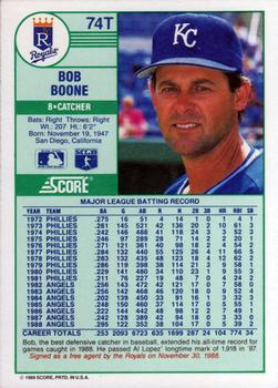 1989 Score Rookie & Traded #74T Bob Boone Back