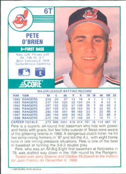 1989 Score Rookie & Traded #6T Pete O'Brien Back