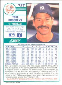 1989 Score Rookie & Traded #73T Tom Brookens Back