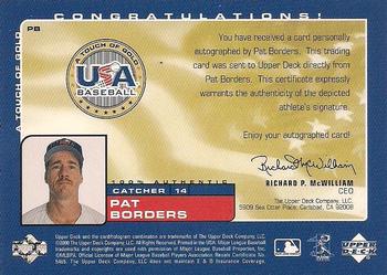 2001 Upper Deck Rookie Update - USA Touch of Gold Autographs #PB Pat Borders  Back