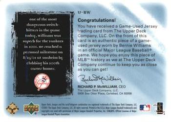 2001 Upper Deck Ultimate Collection - Game Jersey #UBW Bernie Williams  Back