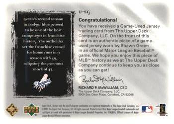 2001 Upper Deck Ultimate Collection - Game Jersey Silver #USG Shawn Green  Back