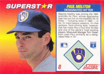 1992 Score 100 Superstars #8 Paul Molitor Back