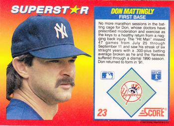 1992 Score 100 Superstars #23 Don Mattingly Back