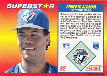 1992 Score 100 Superstars #82 Roberto Alomar Back