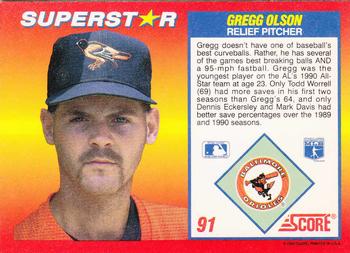 1992 Score 100 Superstars #91 Gregg Olson Back