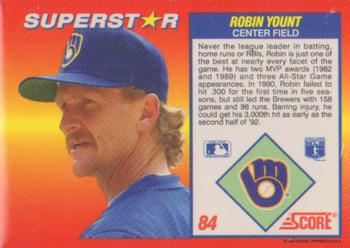 1992 Score 100 Superstars #84 Robin Yount Back
