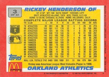 1992 Topps McDonald's Baseball's Best #3 Rickey Henderson Back
