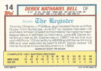 1992 Topps Major League Debut 1991 #14 Derek Bell Back