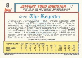 1992 Topps Major League Debut 1991 #8 Jeff Banister Back