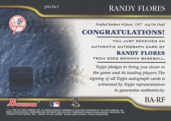 2002 Bowman - Autographs #BA-RF Randy Flores Back
