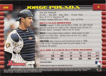2002 Bowman - Gold #20 Jorge Posada  Back