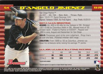 2002 Bowman - Gold #54 D'Angelo Jimenez  Back