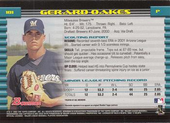 2002 Bowman - Gold #181 Gerard Oakes  Back
