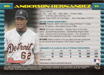 2002 Bowman - Gold #186 Anderson Hernandez  Back