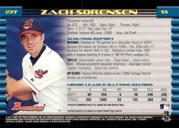 2002 Bowman - Gold #277 Zach Sorensen  Back