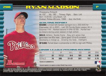 2002 Bowman - Gold #288 Ryan Madson  Back