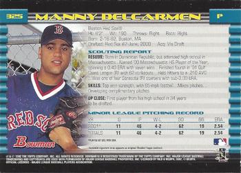 2002 Bowman - Gold #325 Manny Delcarmen  Back
