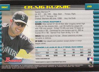 2002 Bowman - Gold #382 Craig Kuzmic  Back