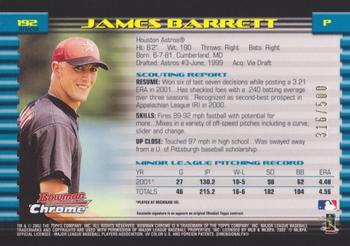 2002 Bowman Chrome - Refractors #192 James Barrett  Back