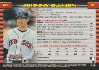 2002 Bowman Chrome - X-Fractors #103 Johnny Damon  Back