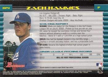 2002 Bowman Draft Picks & Prospects - Gold #BDP51 Zach Hammes  Back