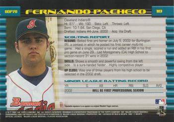 2002 Bowman Draft Picks & Prospects - Gold #BDP78 Fernando Pacheco  Back