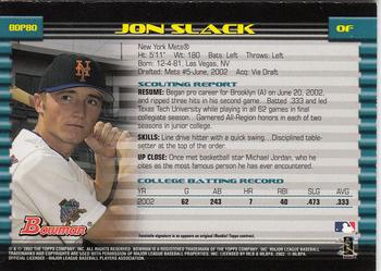 2002 Bowman Draft Picks & Prospects - Gold #BDP80 Jon Slack  Back