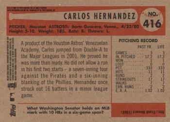 2002 Bowman Heritage - Black Box #416 Carlos Hernandez  Back