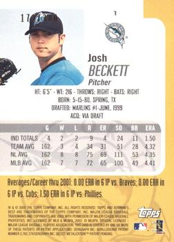 2002 Bowman's Best - Blue #1 Josh Beckett  Back