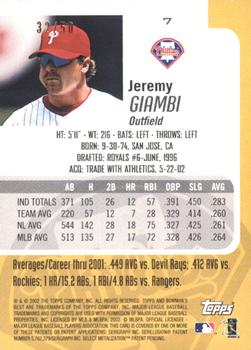 2002 Bowman's Best - Gold #7 Jeremy Giambi  Back