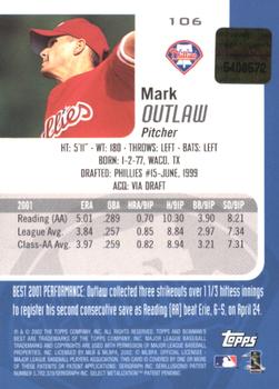 2002 Bowman's Best - Gold #106 Mark Outlaw Back