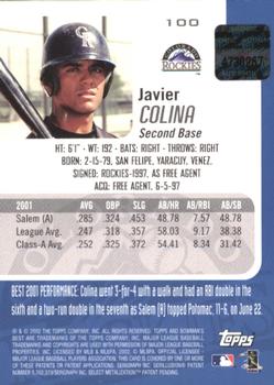 2002 Bowman's Best - Red #100 Javier Colina Back