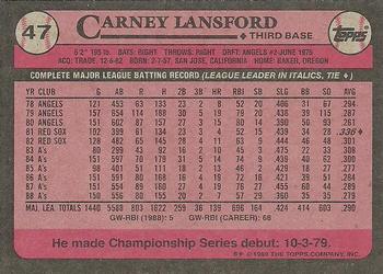 1989 Topps #47 Carney Lansford Back