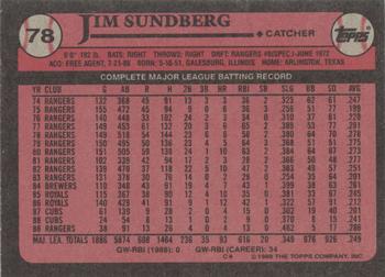 1989 Topps #78 Jim Sundberg Back