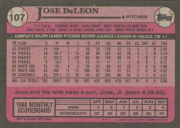 1989 Topps #107 Jose DeLeon Back