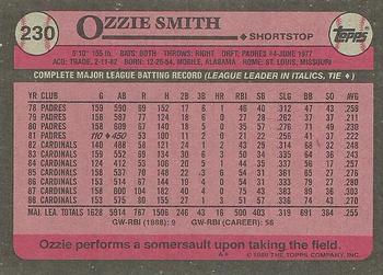 1989 Topps #230 Ozzie Smith Back