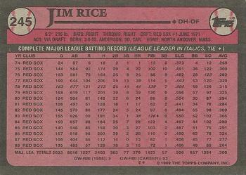 1989 Topps #245 Jim Rice Back
