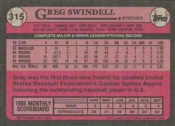 1989 Topps #315 Greg Swindell Back
