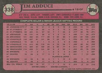 1989 Topps #338 Jim Adduci Back