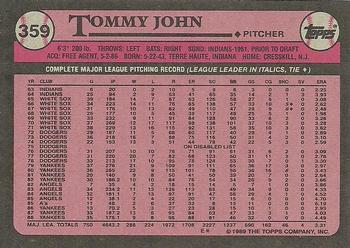 1989 Topps #359 Tommy John Back