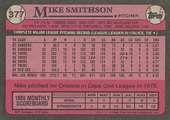 1989 Topps #377 Mike Smithson Back