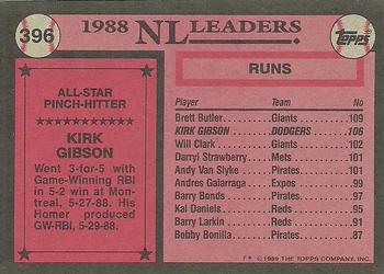 1989 Topps #396 Kirk Gibson Back
