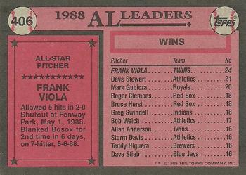 1989 Topps #406 Frank Viola Back