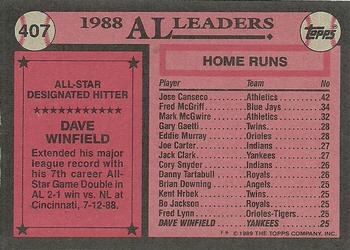 1989 Topps #407 Dave Winfield Back