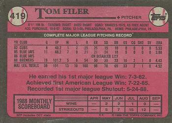 1989 Topps #419 Tom Filer Back